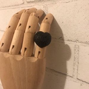 Black Rhinestone Heart-Shaped Ring, 6, NWOT